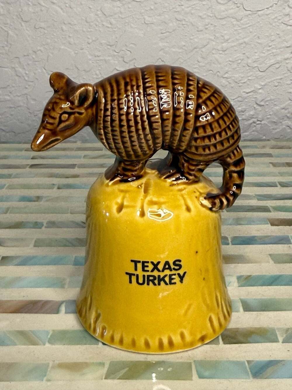 Vintage Texas Turkey Armadillo Ceramic Bell Souvenir Novelty